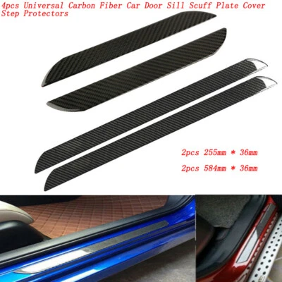 4pcs Carbon Fiber Car Door Welcome Plate Sill Scuff Cover Panel Sticker Guard - Image 1 of 4