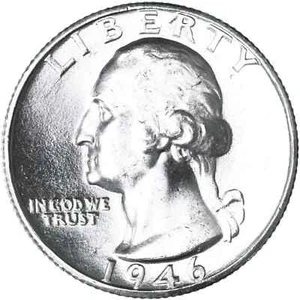 * 1946-D * Superb GEM BU MS Washington Quarter From OBW Bank Roll 90% Silver Coin - Bild 1 von 8