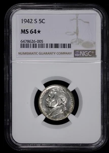 1942-S Jefferson 5c Nickel NGC MS 64* Looks Fully Proof Like - Picture 1 of 4