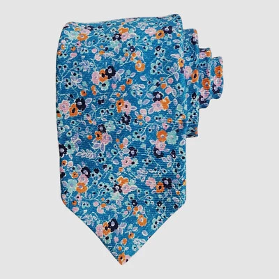 Kiton masculino azul floral Itália seda gravata automática tamanho 60X3 - Imagem 1 de 4