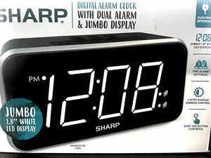 SHARP Digital Alarm Clock Jumbo 1.8" LED Displays Alarm Easy Top Button 3 Dimmer - Picture 1 of 4