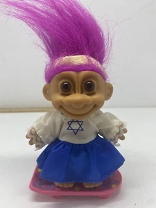 Russ Troll Doll 5" Around World Israel Jewish Girl Star David Magenta Hair Skate - Picture 1 of 2