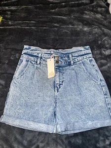 Girls Denim Shorts GB Girls Elastic Waist Cuffed Leg High Waist Doll House S 16 - Picture 1 of 10