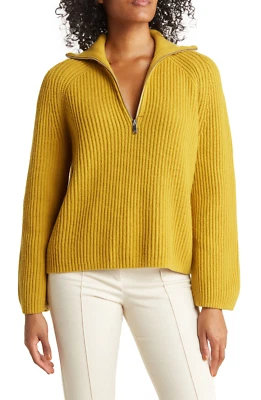 NWOT REISS Janette Half Zip Knit Sweater Size S Mustard Yellow Wool Blend Cozy - Image 1 of 4