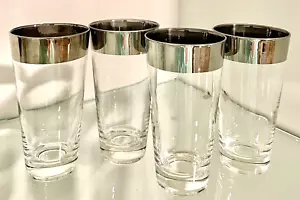 "Juego de 4 vasos de bola alta con borde superpuesto de plata de 12 oz modernos de mediados de siglo de 5 5/8"" T" - Imagen 1 de 10
