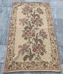 Vintage French Style Aubusson Rug Needlepoint Chain Stitch Rug 3x5 ft Free Ship - Picture 1 of 10