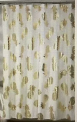 Cortina de ducha de piña decoración exuberante, 72" x 72", dorada sobre blanca nueva sin etiquetas Foto 1 de 4