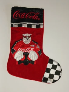 Coca Cola Polar Bear NASCAR Racing Christmas Stocking Checkered Flag - Picture 1 of 3