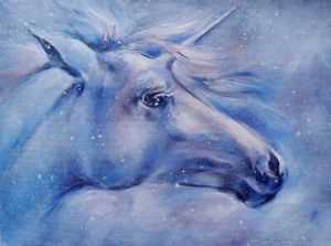 Oil Painting Impressionism Collectible Original Blue Unicorn Signed Handpainted - Picture 1 of 8