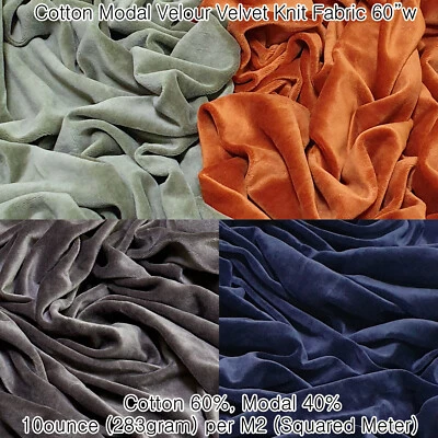Soft Cotton Modal Velour Stretch Velvet Fabric Pants Blazer Hoddie Bedding 60"W - Image 1 of 4