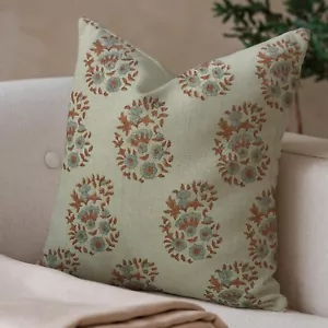 Block Print Pure Linen 18X18 Throw Pillowcase Cushion Cover, Outdoor Decorati... - Picture 1 of 6