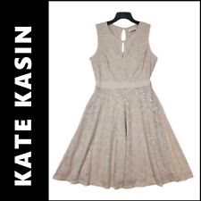 Kate Kasin Beige Dress Size Large Woman Sleeveless Fit & Flare Formal
