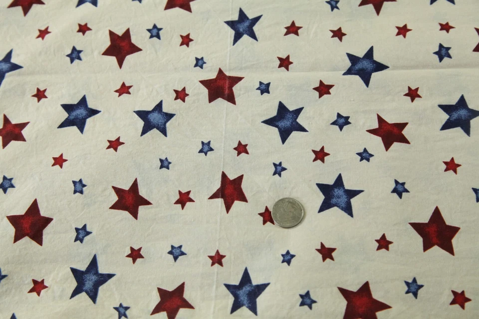 2Y+ Washed Faye Burgos Marcus Patriotic Star on Tan Quilt Cotton Fabric Summer - Image 1 of 4