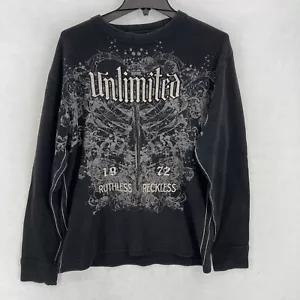 Y2K MMA Ecko Unltd Waffle Knit Thermal Long Sleeve Shirt Medium Black Grunge - Picture 1 of 9