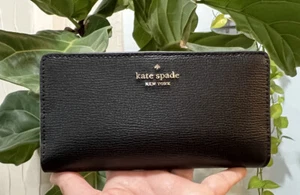 Kate Spade Darcy Grande Delgada Plegable Billetera Cuero Grano Negro Nuevo - Imagen 1 de 13