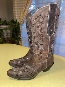 Corral Vintage Cowgirl-Stiefel mit Nieten bestickt Größe 6 brünierter Marmor braun - Bild 1 von 15