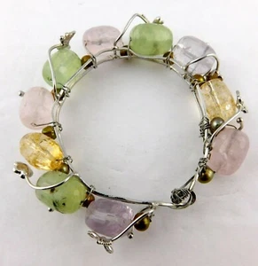 Handmade Rose Quartz Citrine Aventurine Wire Bracelet Butterfly Flower Dragonfly - Picture 1 of 11