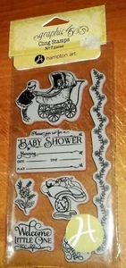 RUBBER CLING HAMPTON ART STAMPS PRECIOUS MEMORIES 2 ~ BABY SHOWER wks CTMH blk - Picture 1 of 1