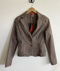 Blazer giacca denim marrone grigio western elasticizzato Level 99 nuovo con etichette MED-LARG VINTAGE - Foto 1 di 8