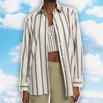 Теория итальянский хлопок поплин бюстье рубашка на пуговицах Ventura полоски большого размера S - Изображение 1 из 4