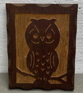 Vintage Folk Art Owl Wood Carving Cutting Wall Decor Plaque 7”x 5.5” - Picture 1 of 6