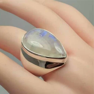 Anillo de compromiso de boda ópalo de fuego turquesa talla 6-10 plata 925 piedra lunar - Imagen 1 de 22