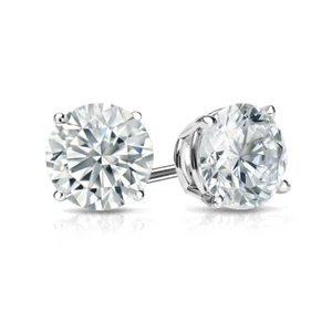 Pendiente de diamantes de corte redondo creado por laboratorio IGI de 2,00 quilates de oro blanco de 14 quilates 4 puntas - Imagen 1 de 8