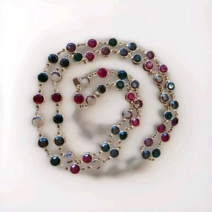 Swarovski Bezel Necklace Green Red/Pink Lavendar Gold Plated 8mm 36" Christmas - Picture 1 of 5