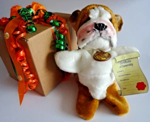 BULLDOG HANDPUPPE - HANDGEFERTIGTES 12" PLÜSCHTIER MIT ETIKETT ZERTIFIKAT & GESCHENKBOX - Bild 1 von 5