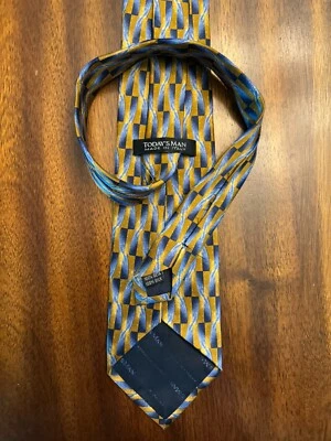 Corbata Hombre Hoy - Dorada y Azul 100% Seda - Diseño Abstracto Foto 1 de 3