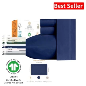 GOTS Certified Navy Blue Twin XL Bed Sheet Set – Soft & Breathable 4 Pieces - Picture 1 of 11