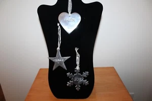 Silver Metal Vintage/New Faith, Peace & Joy Christmas Ornaments - Set of 3 - Picture 1 of 5
