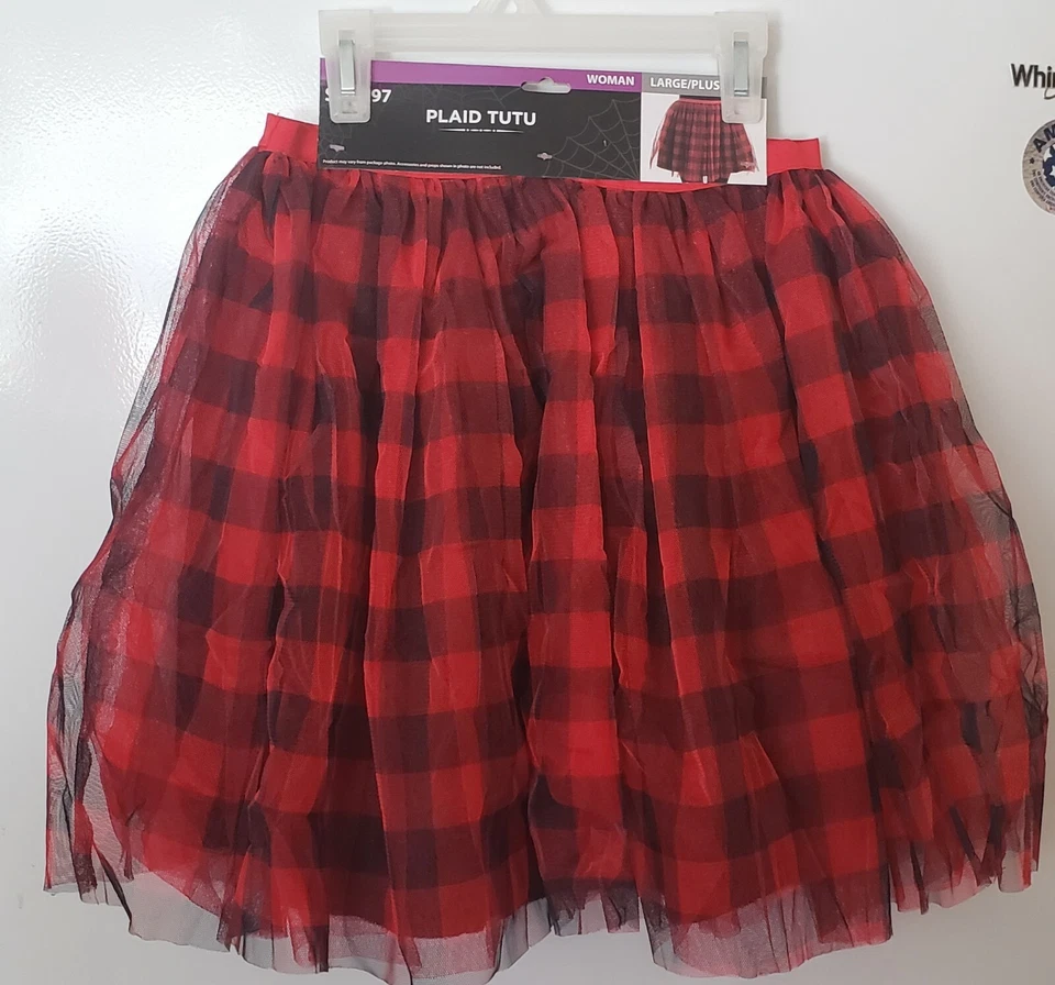 Womens Red & Black Plaid Mesh Tutu Skirt Sz Large Plus NEW Halloween Costume - Image 1 of 1