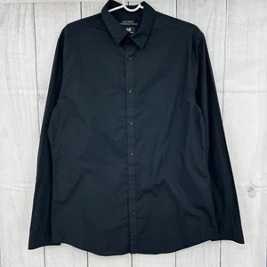 H&M LARGE Mens Black Easy Iron Slim Fit Button Up Dress Shirt - Picture 1 of 8