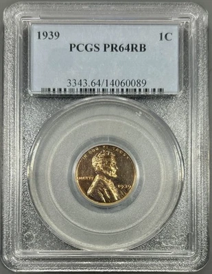 Centavo Lincoln Wheat 1939 PCGS PR64RB 1C - soporte azul antiguo Foto 1 de 2