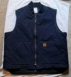 Carhartt Vest Mens 2XL Tall Blue Canvas Quilted Work Western Rugged Utility USA - Picture 1 of 11