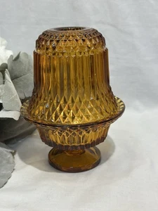 Vintage Fairy Lamp Princess House Indiana Glass Amber Diamond Point Light 6.5” - Picture 1 of 11