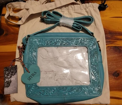 Myra exclusive Hand tooled open vista clear bag in Turquoise - Image 1 of 4