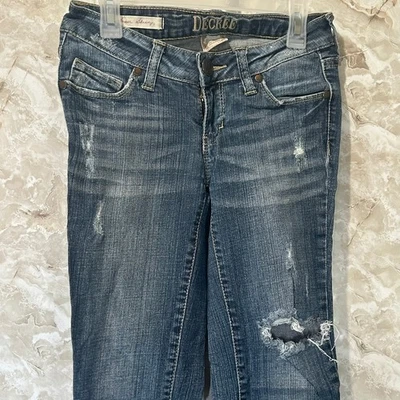 Decree女式破旧低腰紧身牛仔裤0码深水洗牛仔布 — 第 1/4 张图片