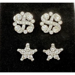 Vintage Rhinestone Buttons set of 4 Silver Tone Clear Gems Estate Stars Round - Picture 1 of 8