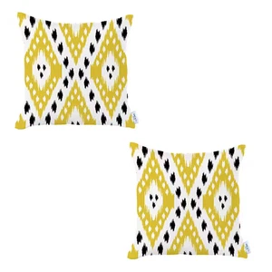 Ikat (Set di 2) Quadrato Giallo 18 Pollici X 18 pollici Copricuscino Boho Throw - Foto 1 di 3