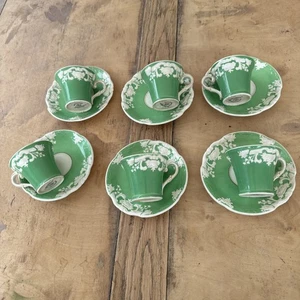 Antique George Jones Crescent Arcadian Green Demitasse Cup & Saucer x6 - Picture 1 of 11