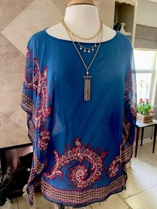 Talbot's Women's Shirt Overlay S M Sheer Chiffon Sleeveless Scarf Top 100% Silk - Picture 1 of 9