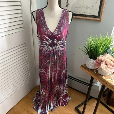 APT 9 Dress Womens Large Maxi Plunging Red Paisley Slinky V-Neck Boho Y2K Chic - Image 1 of 4