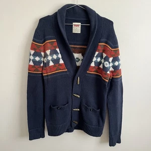 Cárdigan Levi's Azteca Azul Marino Fair Isle Botón Pesado Mezcla de Algodón - Para Hombre Mediano M - Imagen 1 de 12