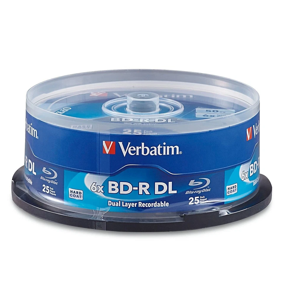 Verbatim 25 Pack 8X Blu Ray BD R Double Layer Discs 50GB Storage Archival Life - Image 1 of 1