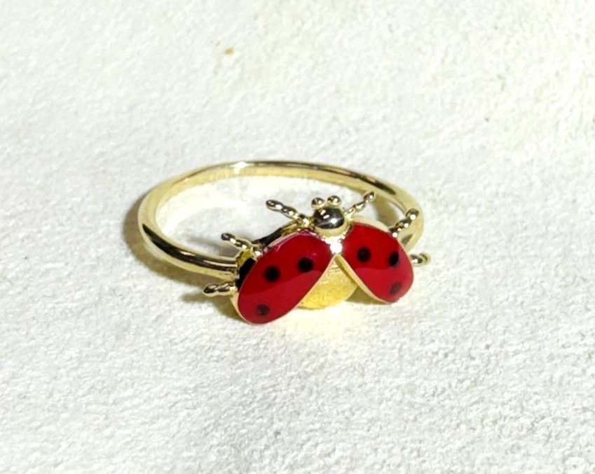 实心 14K 黄金珐琅女士虫带戒指 尺寸 7.5 — 第 1/4 张图片