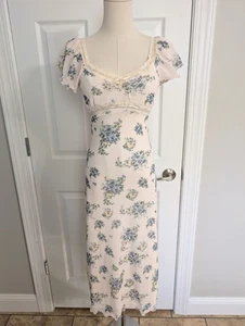 Kirious Floral Coquette Midi Slip Dress Babydoll Lace Floral Cottagecore Y2K XS - Picture 1 of 12