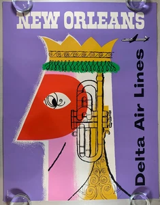 Original Vintage ~1957 Delta Air Lines New Orleans Reise Poster 22x28 Slattery - Bild 1 von 10