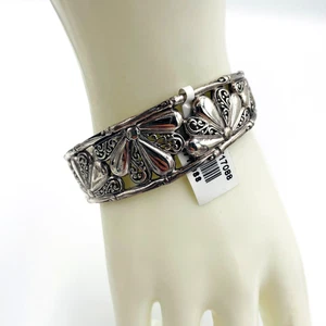 D'Joy Bali Legacy Sterlingsilber Scharnier Manschette Armband Floral Filigran Südwesten - Bild 1 von 12